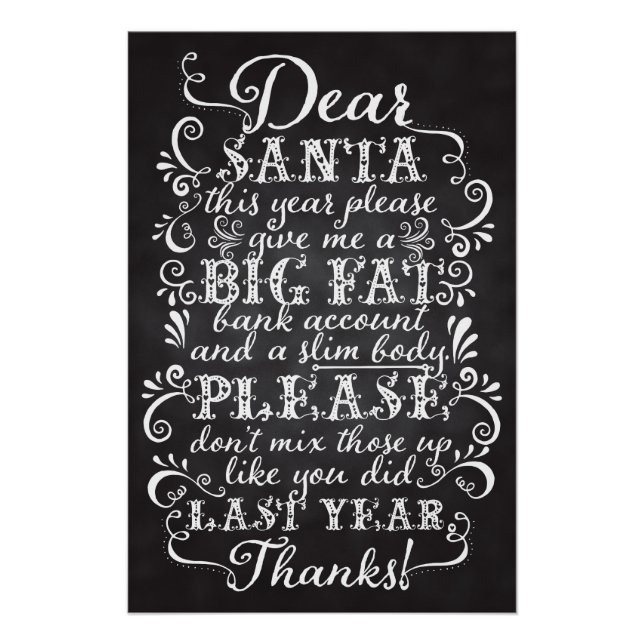 Weihnachtsposters lieben Santa Chalkboard Poster (Vorderseite)