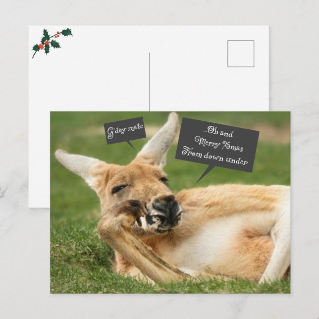 Weihnachtspostkarte aus Australien; Känguru Postkarte (Vorne/Hinten)