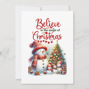 Weihnachtspostkarte mit süßer Schneemannfamilie Feiertagskarte