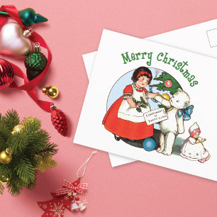 Weihnachtspostkarte mit weißem Teddybär im Vintage Feiertagspostkarte