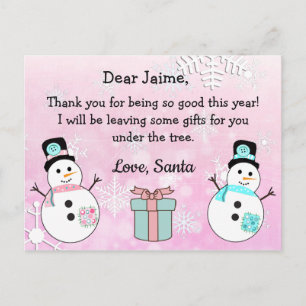 Weihnachtspostkarte vom Weihnachtsmann zum Kind Feiertagspostkarte