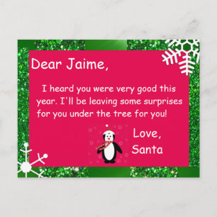 Weihnachtspostkarte vom Weihnachtsmann zum Kind Feiertagspostkarte