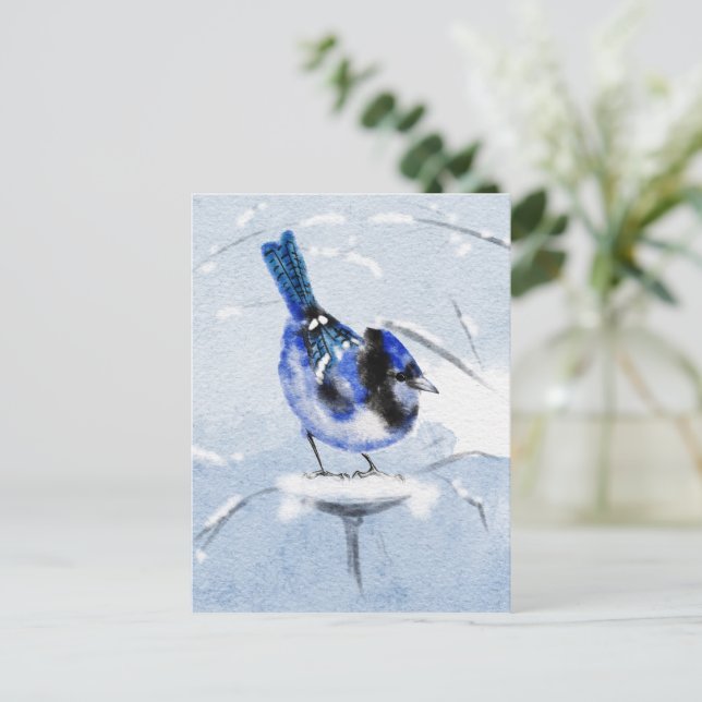 Weihnachtspostkarte "Water Color Bird" Postkarte (Stehend Vorderseite)