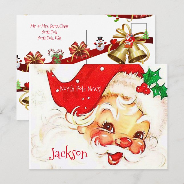 Weihnachtspostkarten Nordpol Vintag Santa Postkarte (Vorne/Hinten)