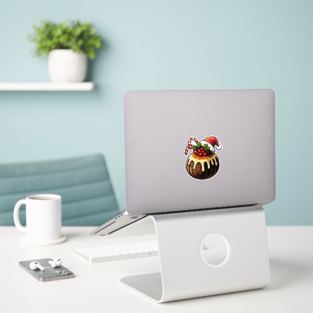 Weihnachtspudding Custom Cut Vinyl Sticker (Laptop auf Schreibtisch)