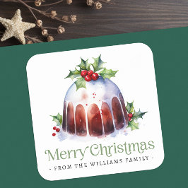 Weihnachtspudding Heilige Beeren Aquarell Quadratischer Aufkleber