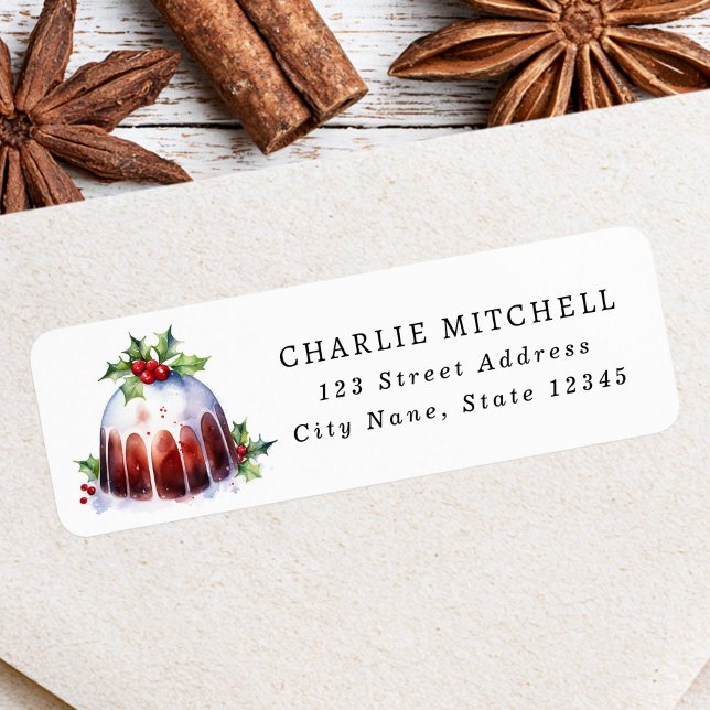 Weihnachtspudding-Wasserfarbe Rücksendeadresse (Red cardinal watercolor Christmas return address Label)