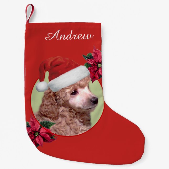 Weihnachtspudelhundepersonalisierter Strumpf Kleiner Weihnachtsstrumpf (Vorderseite)