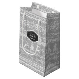 Weihnachtspulli, graue, schimmernde isle-Muster, M Kleine Geschenktüte