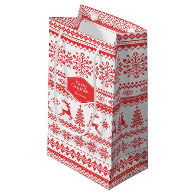 Weihnachtspulli, Rotlichtisenmuster Kleine Geschenktüte (Vorderseite Schrägansicht)