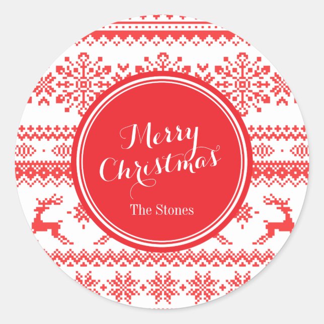 Weihnachtspulli, Rotlichtisenmuster Runder Aufkleber (Vorderseite)