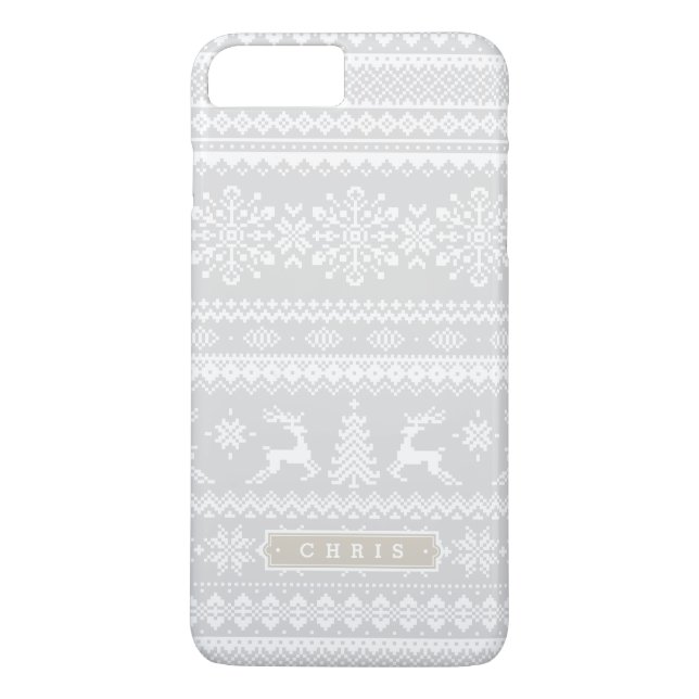 Weihnachtspullover grau Fair-Isle-Muster Monogramm Case-Mate iPhone Hülle (Rückseite)