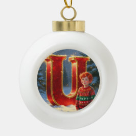 Weihnachtspullover mit personalisiertem Anfangsbuc Keramik Kugel-Ornament