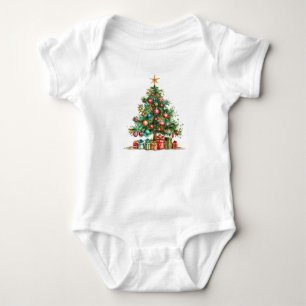 Weihnachtspullover mit Wasserfarben-Tannenbaum-Mot Baby Strampler