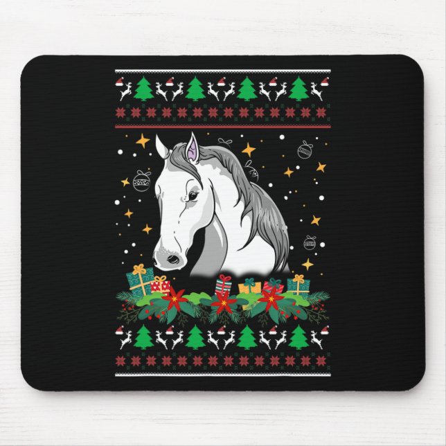 Weihnachtspullover Pferd Schneemann Krippe Ornamen Mousepad (Vorne)