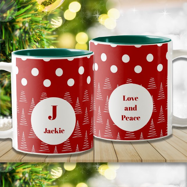 Weihnachtspunkte & Bäume Individuelle Name und Nac Zweifarbige Tasse (Von Creator hochgeladen)