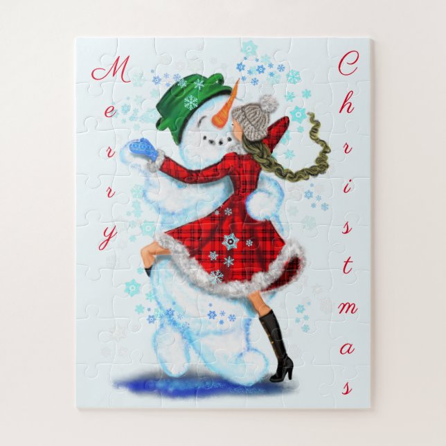 Weihnachtspuzzle Geschenk Snowman und Girl Dance Puzzle (Vertikal)