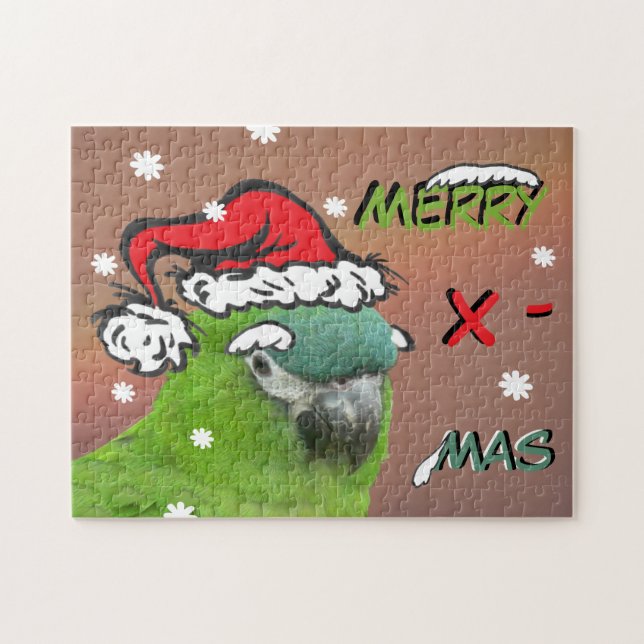 Weihnachtspuzzle: Green Lorikeet Santa Puzzle (Horizontal)