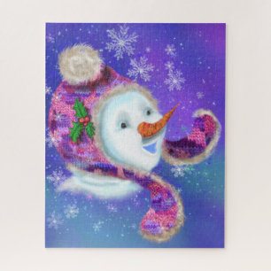Weihnachtspuzzle Snowman in Lila rosa Beanie Hat Puzzle