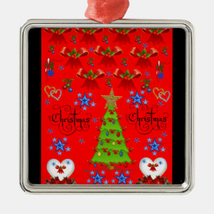 Weihnachtsquadrat Prämie Rot Silbernes Ornament