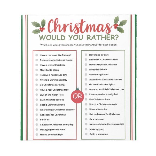 Weihnachtsquiz 'Würdest du eher...' Notizblock (Vorderseite)