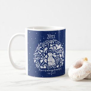 Weihnachtsrabbiner Blaues Weiße Vogelschnee Custom Kaffeetasse