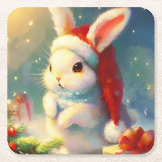 WeihnachtsRabbit 2 Rechteckiger Pappuntersetzer (Vorderseite)