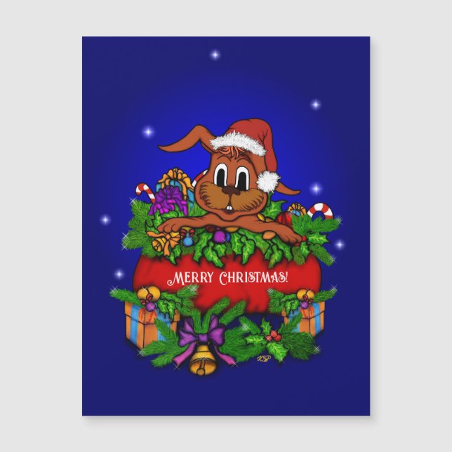 Weihnachtsrabbit Magnetkarte (Vorderseite)