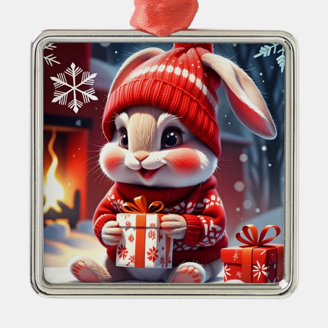 WeihnachtsRabbit Ornament Aus Metall (Vorne)