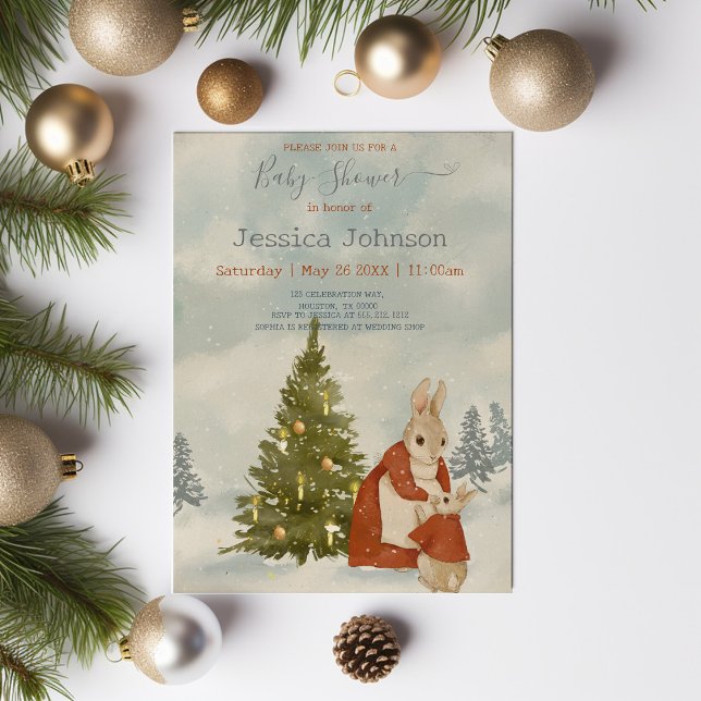 Weihnachtsrabbit Peter Vintag Baby Dusche Einladung (Von Creator hochgeladen)