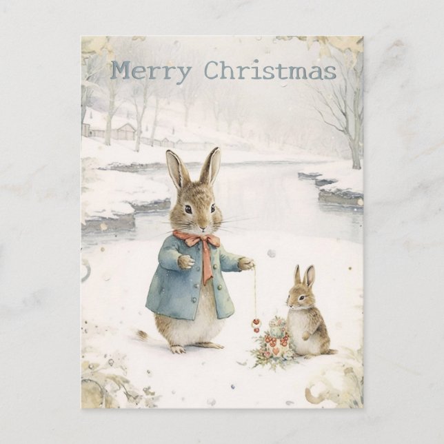 WeihnachtsRabbit Peter Vintag Postkarte (Vorderseite)