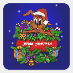 WeihnachtsRabbit Quadratischer Aufkleber