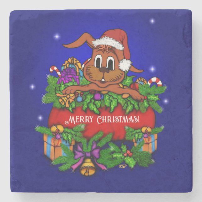 WeihnachtsRabbit Steinuntersetzer (Vorderseite)