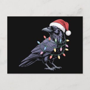 Weihnachtsrabe Santa Hut Krähe Xmas Lichter Vogel Feiertagspostkarte