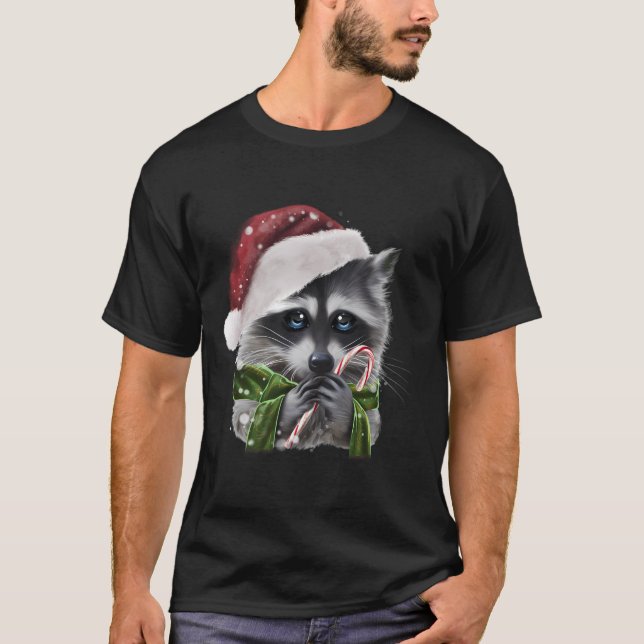Weihnachtsraccoon mit Candy Cane Graphic T-Shirt (Vorderseite)