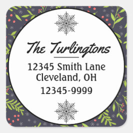 Weihnachtsradschneeflocken Berry Rücksendeadresse Quadratischer Aufkleber