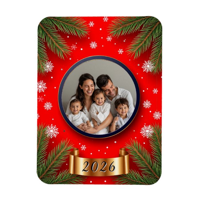 Weihnachtsrahmen mit Kiefernzweigen Magnet (Vertikal)