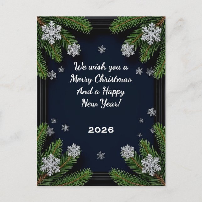 Weihnachtsrahmen mit Kiefernzweigen Postkarte (Vorderseite)