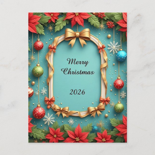 Weihnachtsrahmen mit Poinsettias Postkarte (Vorderseite)