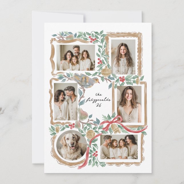 Weihnachtsrahmen und botanische Collage Feiertagskarte (Vorderseite)