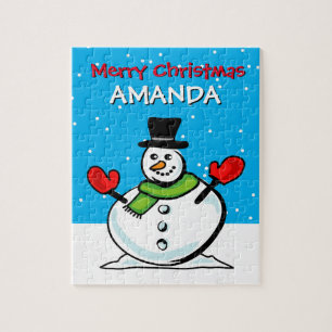 Weihnachtsrätsel für Kinder mit süßem Schneemann Puzzle