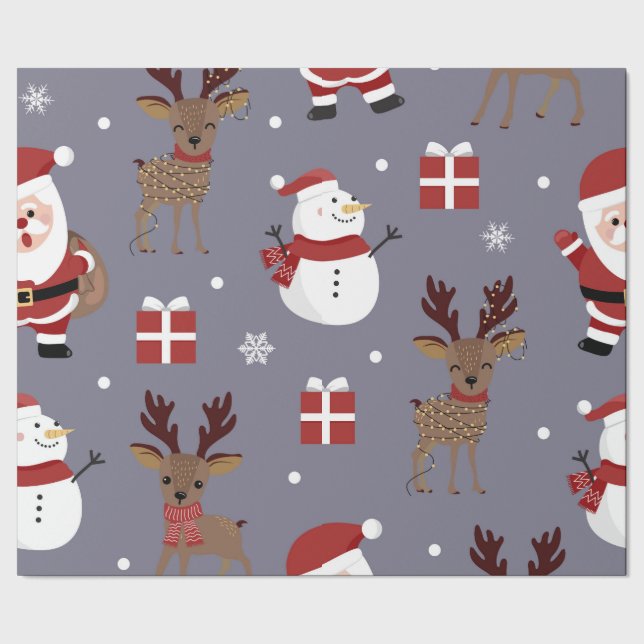 Weihnachtsraucher Grau / Santa Snowman Wrapping Pa Geschenkpapier (Saum)