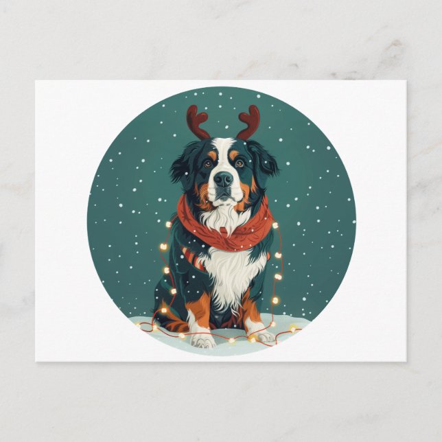 Weihnachtsredeer Bernese Mountain Dog Feiertagspostkarte (Vorderseite)