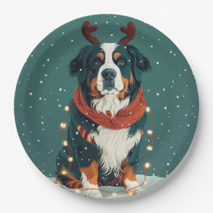 Weihnachtsredeer Bernese Mountain Dog Pappteller