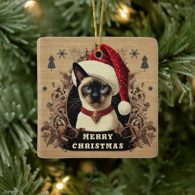 Weihnachtsregal Siamese Cat, Xmas Santa Kitten Keramikornament (Baum)