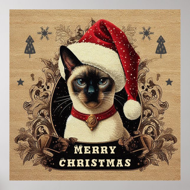 Weihnachtsregal Siamese Cat, Xmas Santa Kitten Poster (Vorne)