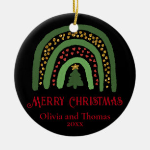 Weihnachtsregenbogen Glitter rot grün personalisie Keramik Ornament