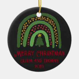 Weihnachtsregenbogen Glitzer Rot Gold Grün Keramik Ornament