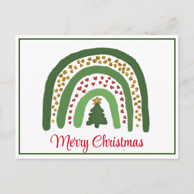 Weihnachtsregenbogen Glitzer Rot Gold Grün Postkarte (Vorderseite)