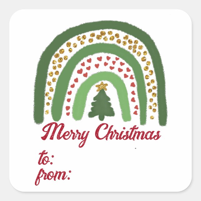 Weihnachtsregenbogen Glitzer Rot Gold Grün Quadratischer Aufkleber (Vorderseite)